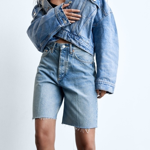 Zara High Rise Bermuda Denim Shorts - Picture 1 of 13